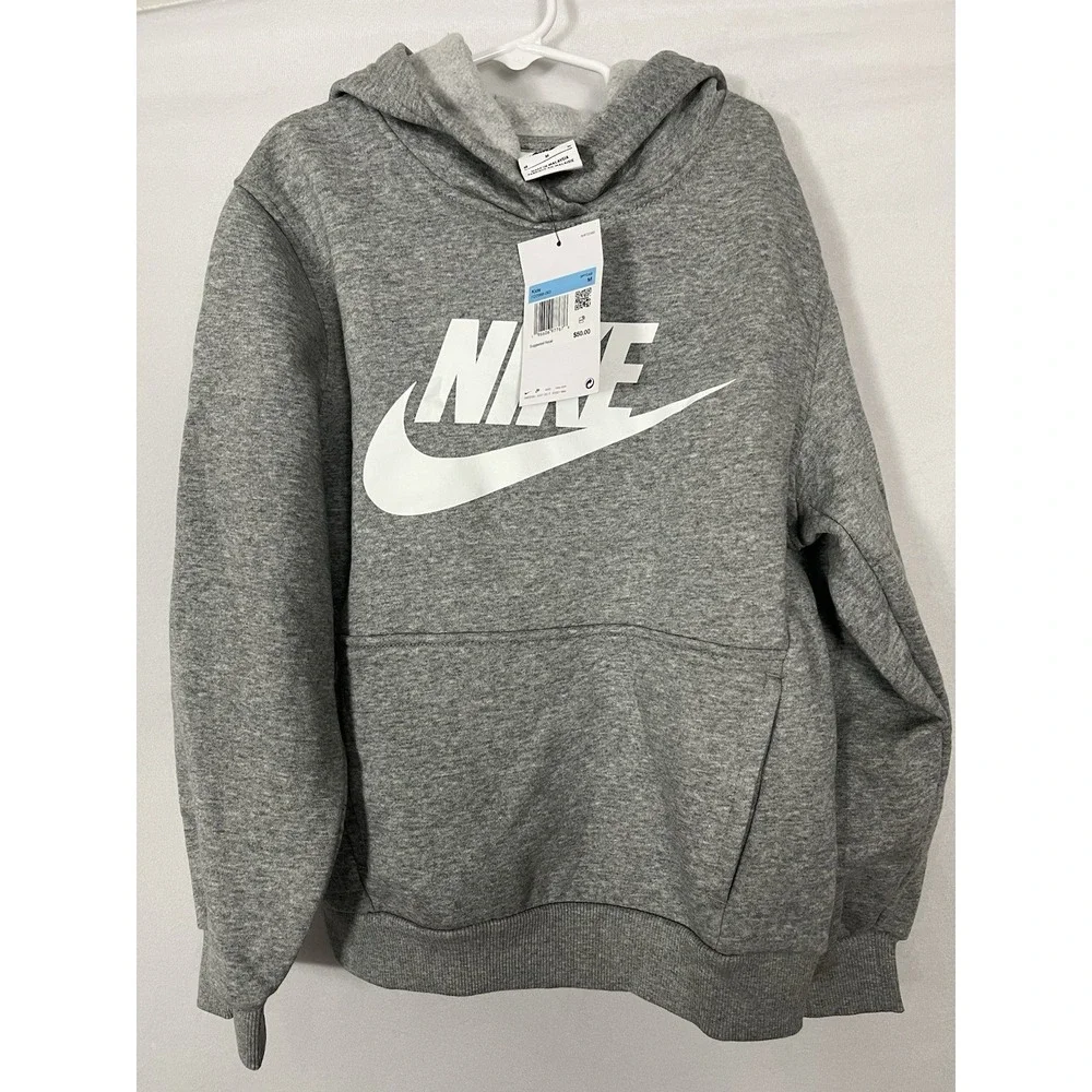 Nike Sportswear Club Fleece Hoodie Youth M Gray White NWT FD2988-063